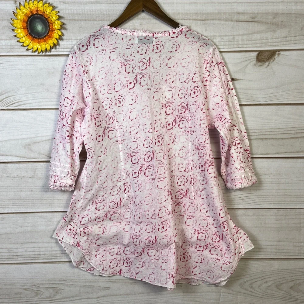 One season Australia Floral Tunic Top Pink Resort 3/4 thin‎ cotton coverup L
